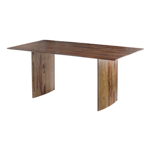 Benjara Dice 71&quot Dining Table- Rectangular Top- Dual Base- Brown Sheesham Wood