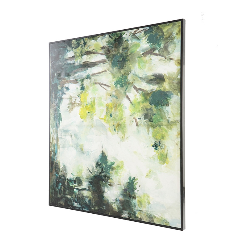 Benjara 35 x 47 Framed Wall Art- Forest Watercolor L&scape- Modern Green- White