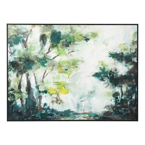 Benjara 35 x 47 Framed Wall Art- Forest Watercolor L&scape- Modern Green- White