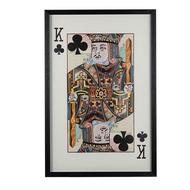 Benjara 24 x 35 Set of 2 Framed Wall Art- King Queen Card Pair- Gold- Black- Red