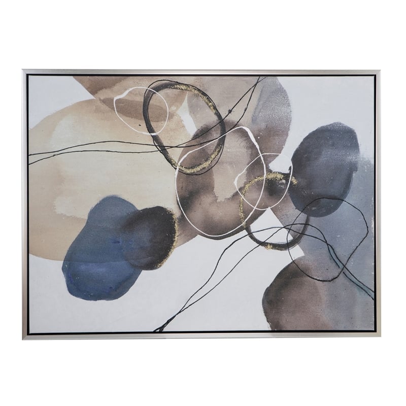 Benjara 35 x 47 Framed Wall Art- L&scape Abstract Watercolor- Modern White- Blue