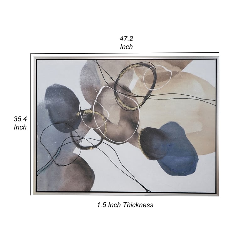 Benjara 35 x 47 Framed Wall Art- L&scape Abstract Watercolor- Modern White- Blue