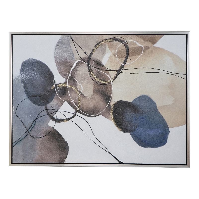 Benjara 35 x 47 Framed Wall Art- L&scape Abstract Watercolor- Modern White- Blue