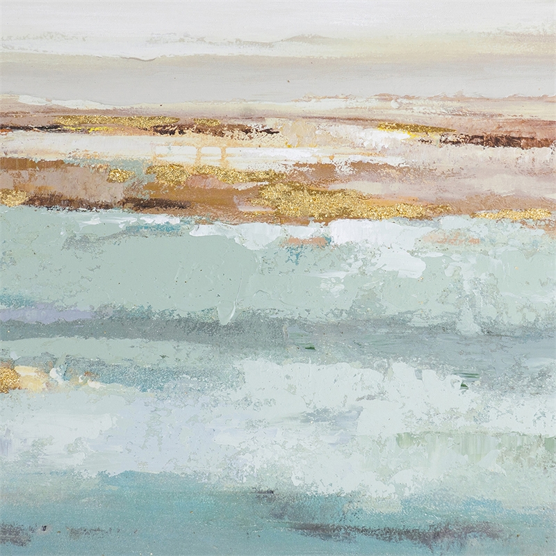 Benjara 30 x 59 Framed Wall Art- Abstract Ocean Oil Painting- Modern White Blue