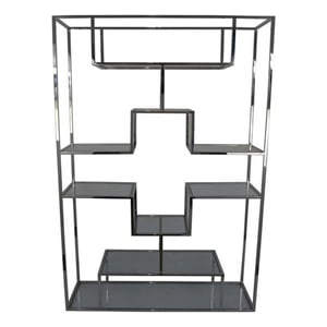 Benjara Adena 76&quot Tall Plant Stand-Geometric Style Metal Shelves-Silver Tone