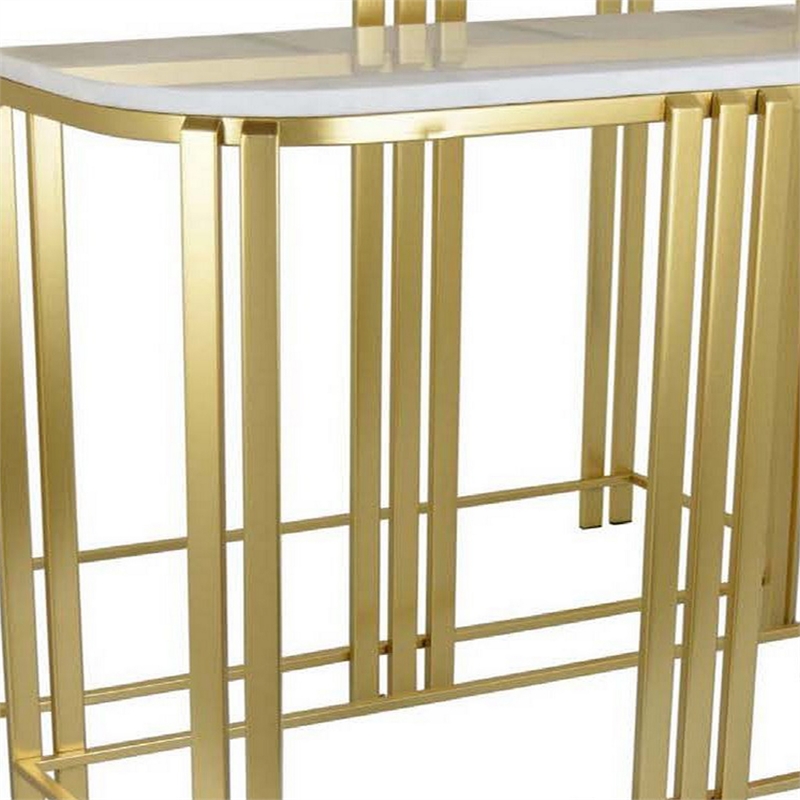 Benjara Set of 2 Accent Nesting Tables-Marble Top-Sleek Modern Gold Metal Frame