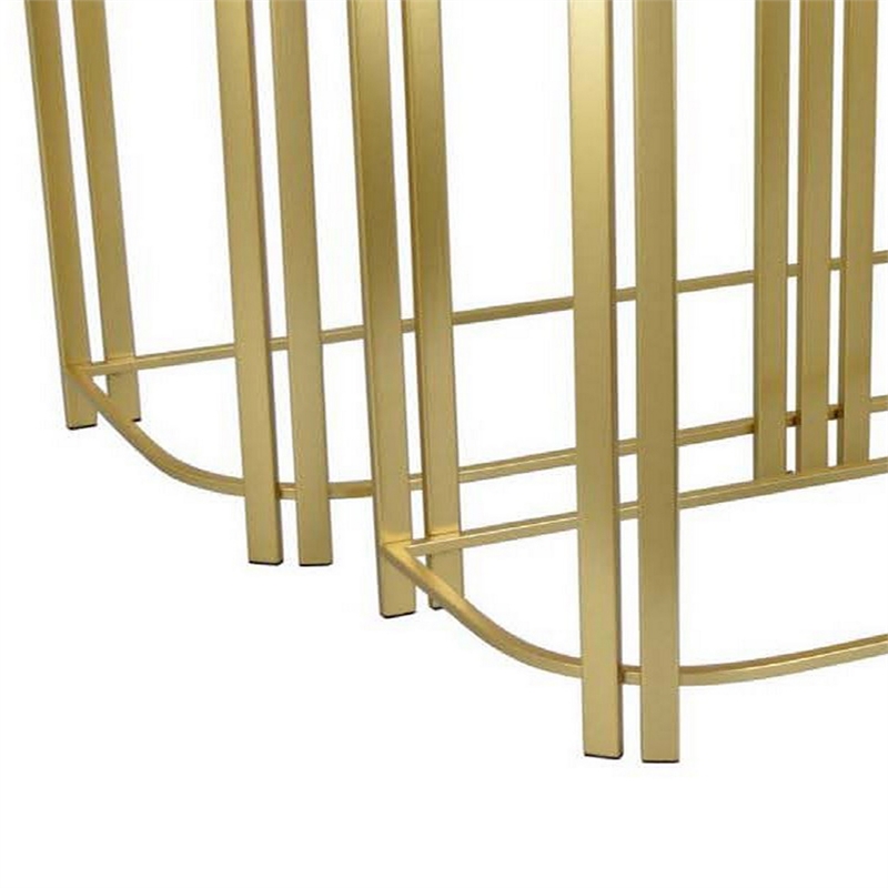 Benjara Set of 2 Accent Nesting Tables-Marble Top-Sleek Modern Gold Metal Frame