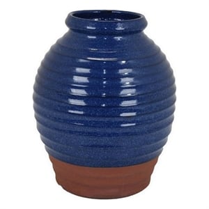 Benjara Kohl 15&quot Decorative Vase- Pot Shape- Ceramic- Blue and Brown Finish