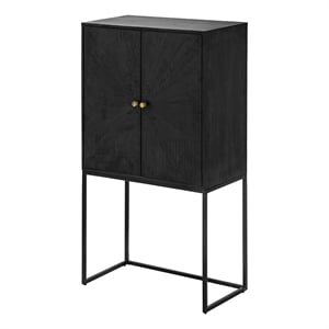 Benjara 59&quot Accent Cabinet- 2 Doors- Iron Stand- Acacia Wood- MDF- Black