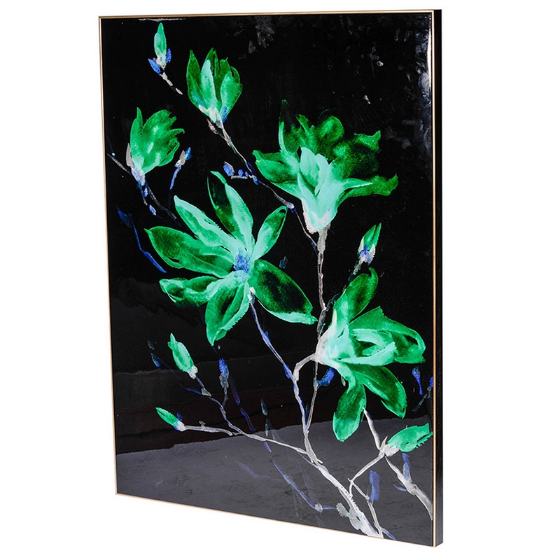 Benjara 32 x 47 Set of 2 Framed Wall Art-Flower Print-Modern Style-Black-Green