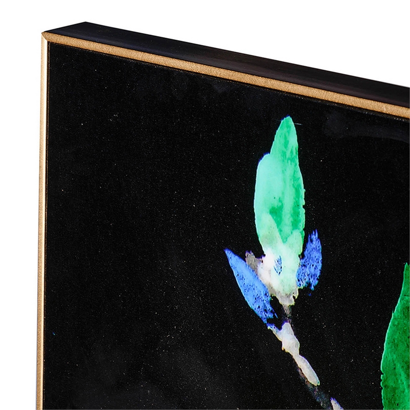 Benjara 32 x 47 Set of 2 Framed Wall Art-Flower Print-Modern Style-Black-Green