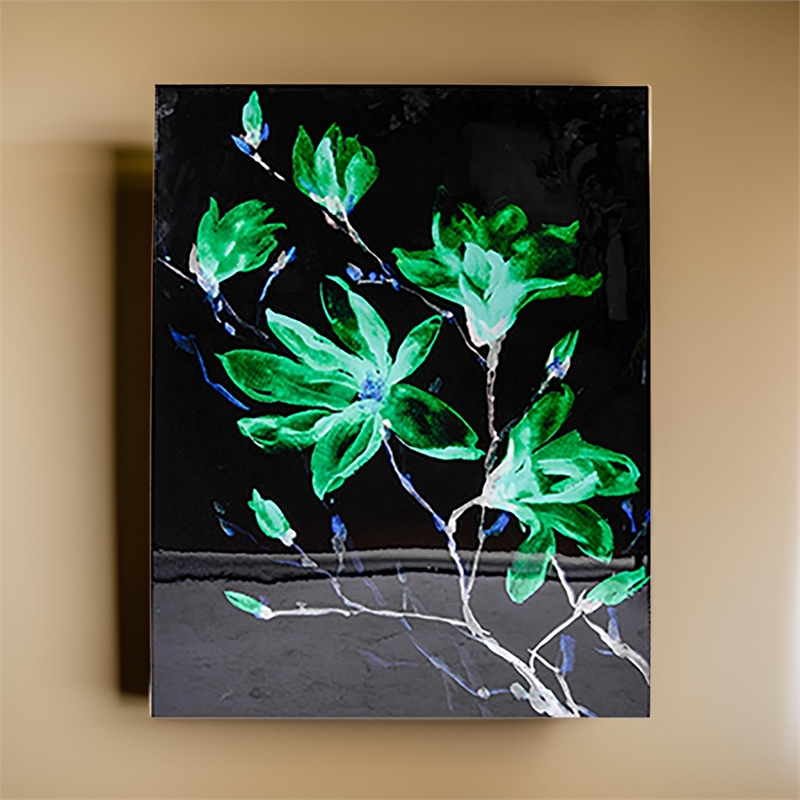 Benjara 32 x 47 Set of 2 Framed Wall Art-Flower Print-Modern Style-Black-Green