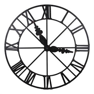 Benjara 46&quot Faux Clock Wall Decor- Round- Vintage Style- Matte Black Finish