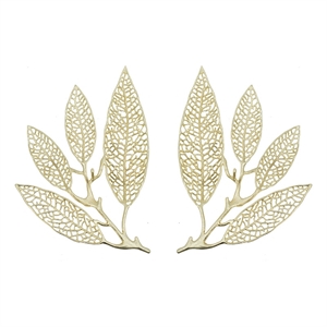 Benjara 18&quot Set of 2 Wall Art Decor Pieces- Leaf Design- Modern Gold Finish