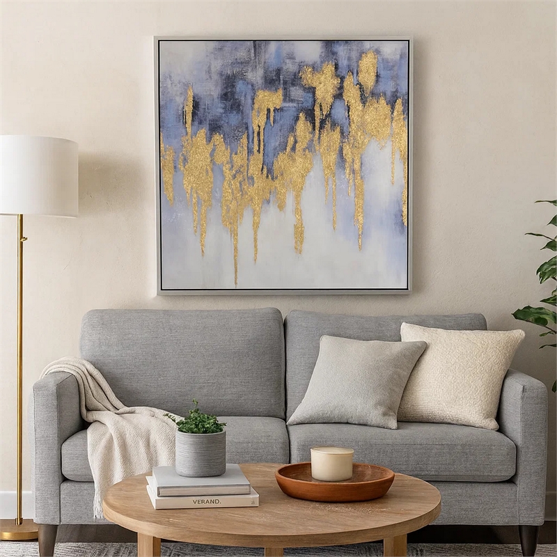 Benjara 39 x 39 Framed Oil Painting- Gold Flake