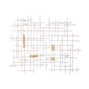 Benjara Rio 32&quot Wall Art Decor- White & Gold Geometric Abstract Design- Iron