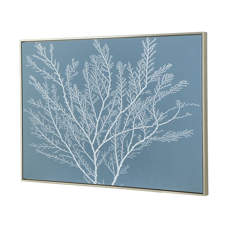 Benjara 28 x 39 Hanging Wall Art Decor-Rectangular White Tree Design-Blue Canvas