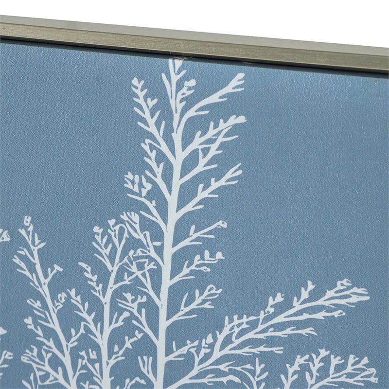 Benjara 28 x 39 Hanging Wall Art Decor-Rectangular White Tree Design-Blue Canvas