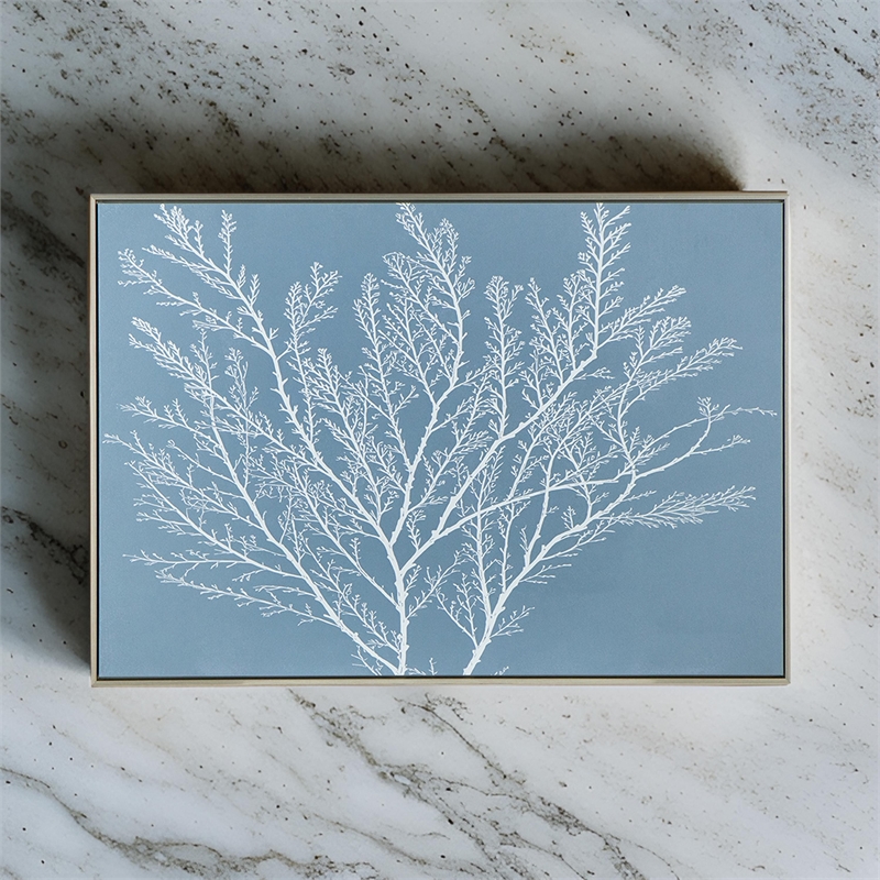 Benjara 28 x 39 Hanging Wall Art Decor-Rectangular White Tree Design-Blue Canvas
