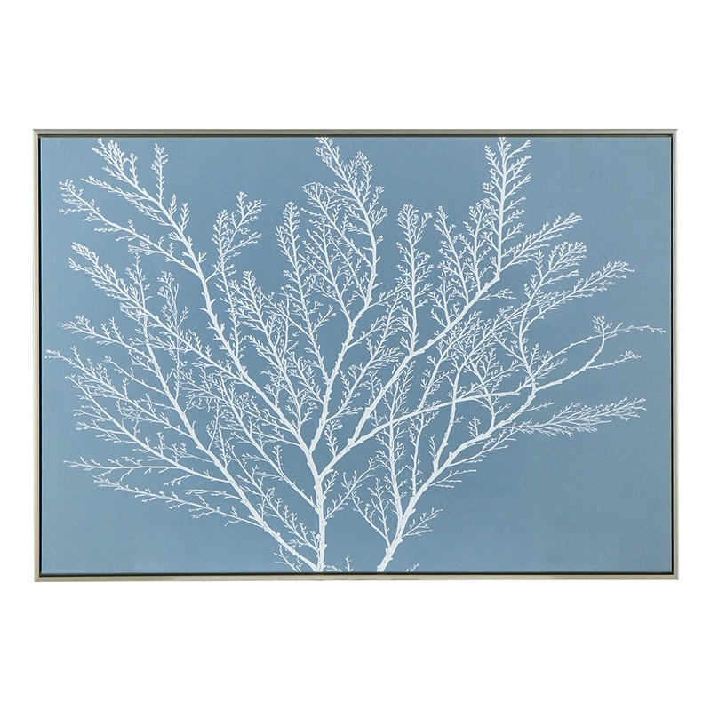 Benjara 28 x 39 Hanging Wall Art Decor-Rectangular White Tree Design-Blue Canvas