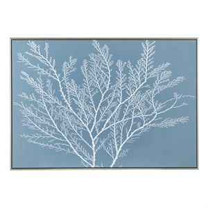 Benjara 28 x 39 Hanging Wall Art Decor-Rectangular White Tree Design-Blue Canvas