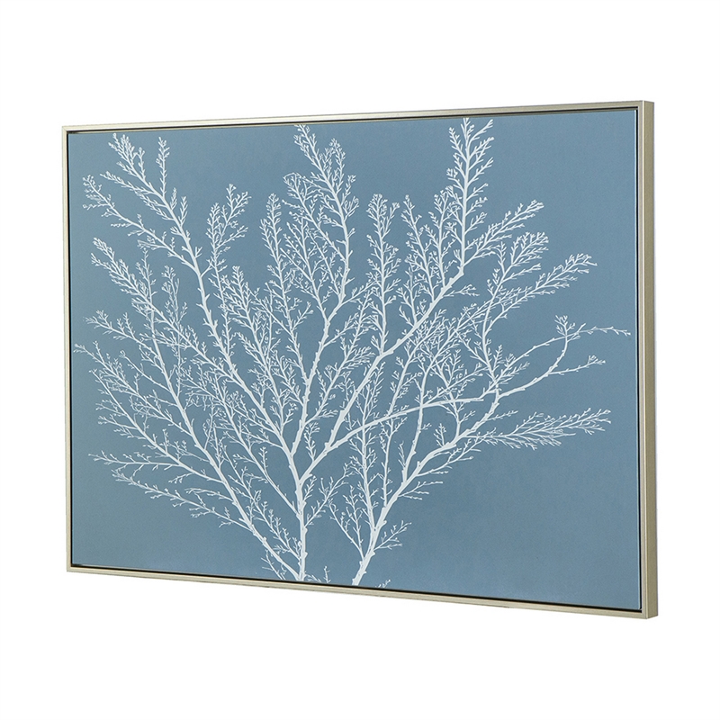 Benjara 28 x 39 Hanging Wall Art Decor-Rectangular White Tree Design-Blue Canvas