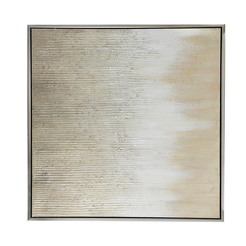 Benjara 39 x 39 Hand Painted Wall Art- Polyester Canvas- Wood- White and Gold