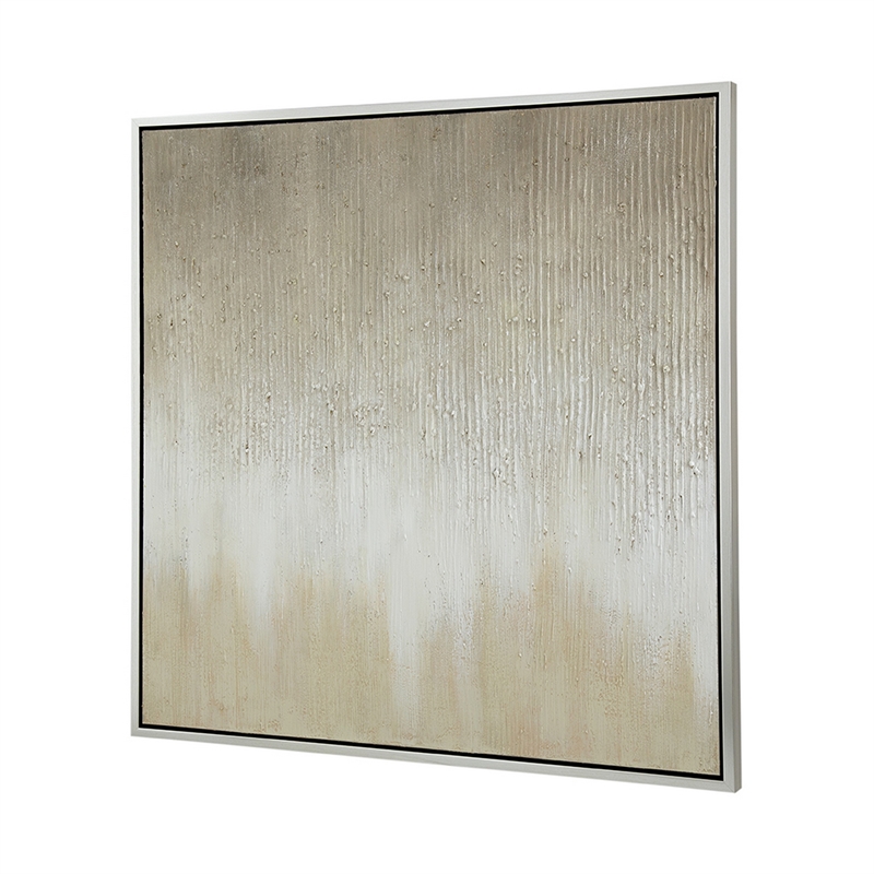 Benjara 39 x 39 Hand Painted Wall Art- Polyester Canvas- Wood- White and Gold