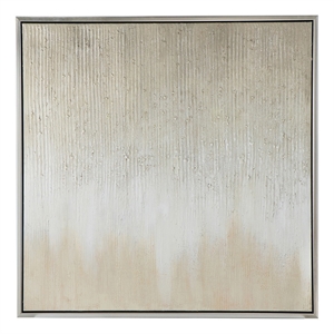 Benjara 39 x 39 Hand Painted Wall Art- Polyester Canvas- Wood- White and Gold
