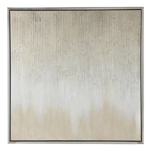 Benjara 39 x 39 Hand Painted Wall Art- Polyester Canvas- Wood- White and Gold