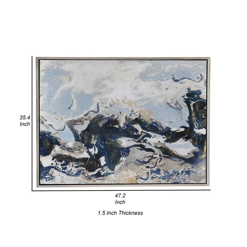 Benjara 36 x 47 Framed Handpainted Wall Art-Rectangular Multicolor Cerulean Seas