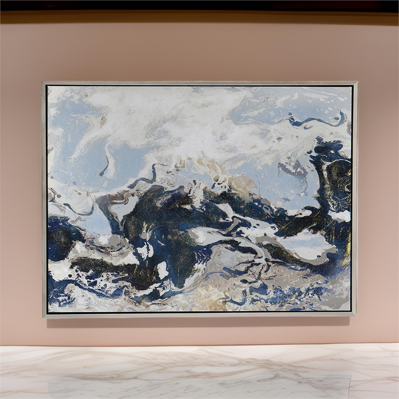 Benjara 36 x 47 Framed Handpainted Wall Art-Rectangular Multicolor Cerulean Seas