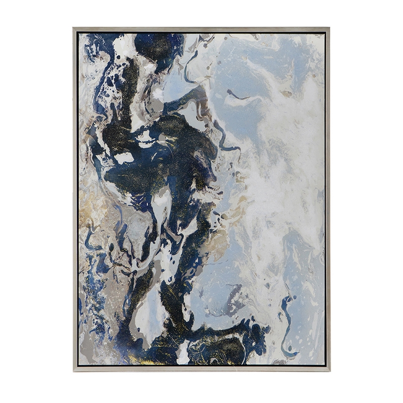 Benjara 36 x 47 Framed Handpainted Wall Art-Rectangular Multicolor Cerulean Seas