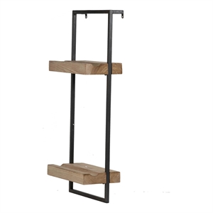 Benjara Yin 27&quot Wall Shelf with 2 Tiers- Rectangular Black Iron- Brown Wood