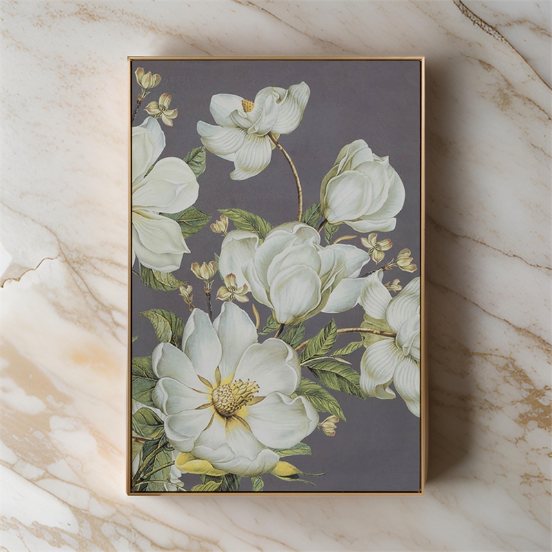 Benjara Nia 32 x 47 Flower Wall Art Decor- Microfiber- Pine Wood- White- Green