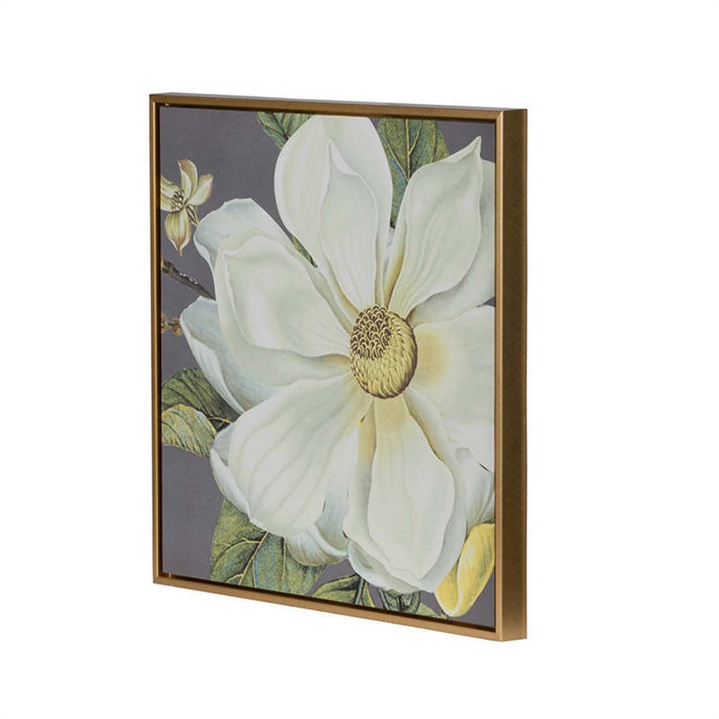 Benjara Nia 20 x 20 Flower Wall Art Set of 4- White- Green Microfiber- Pine Wood