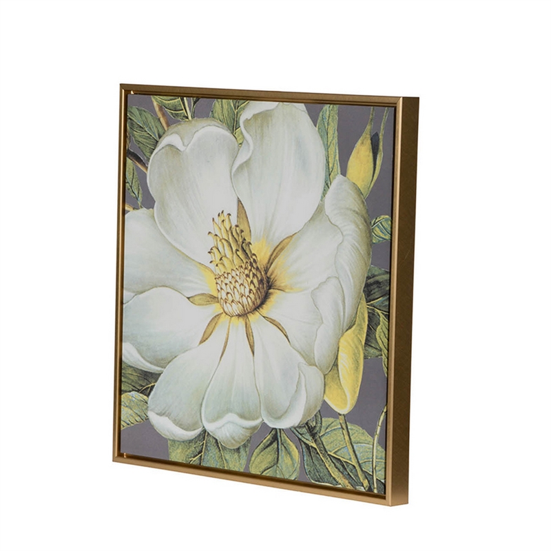 Benjara Nia 20 x 20 Flower Wall Art Set of 4- White- Green Microfiber- Pine Wood