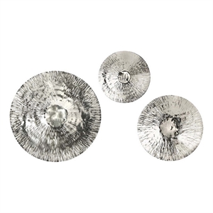Benjara Set of 3 Decorative Wall Art Discs- Stainless Steel- Shiny Silver Finish