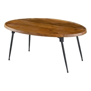 Benjara Aji 39&quot Coffee Table- Oval Brown Wood Grain Acacia Wood Top- Metal Legs