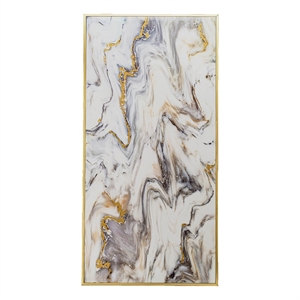 Benjara 47&quot Marble Pattern Wall Art- Abstract- Rectangular- White- Gray Finish
