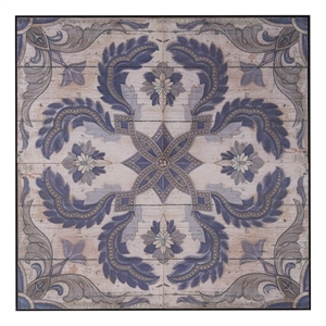 Benjara Lina 48&quot Blooming Wall Art Tile- Square- Floral Mandala- Blue- Ivory