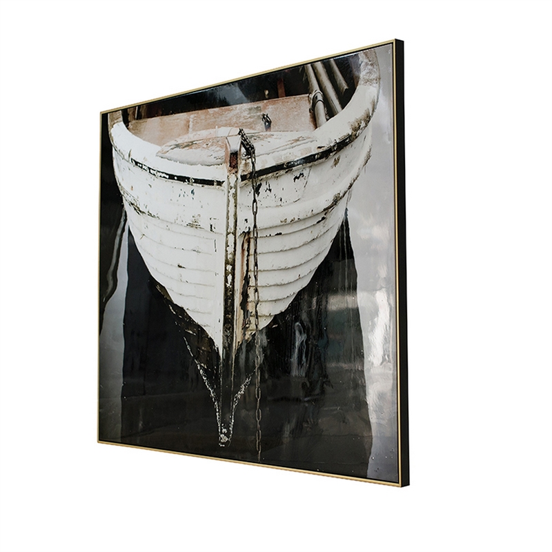 Benjara 47 x 59 Wall Art- Boat Painting - Black/White