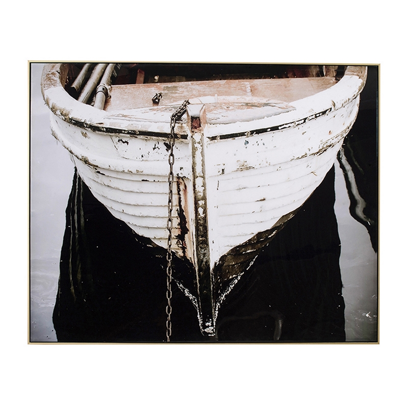 Benjara 47 x 59 Wall Art- Boat Painting - Black/White