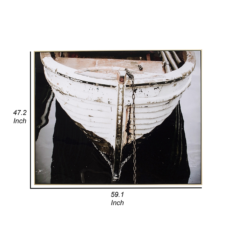 Benjara 47 x 59 Wall Art- Boat Painting - Black/White