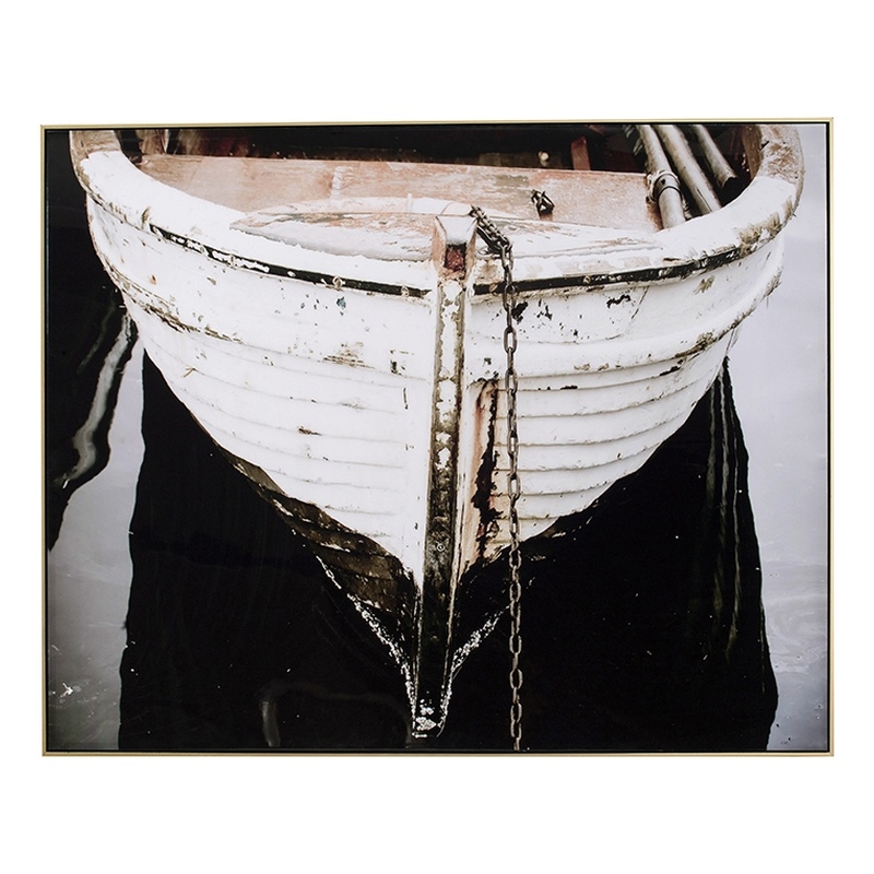 Benjara 47 x 59 Wall Art- Boat Painting - Black/White