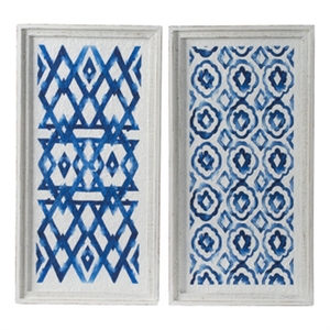 Benjara 25&quot Wall Decor Sculpture Set of 2- Fir Wood- Abstract Blue- White