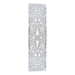 Benjara 60&quot Tall Decorative Panel- Carved Floral Vine Design- Mango Wood- White