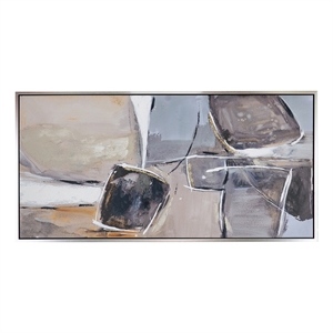 Benjara 30 x 59 Abstract Oil Painting-Rectanglular Poly Canvas-Wood-Beige-Gray