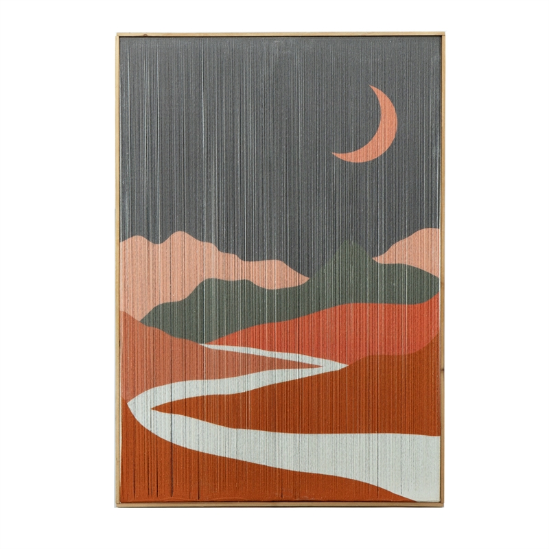 Benjara 27 x 38 Wall Art Set of 2- Day and Night Design- Fir Wood- Orange- Gray