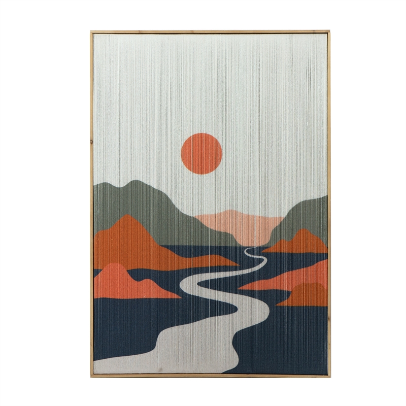 Benjara 27 x 38 Wall Art Set of 2- Day and Night Design- Fir Wood- Orange- Gray